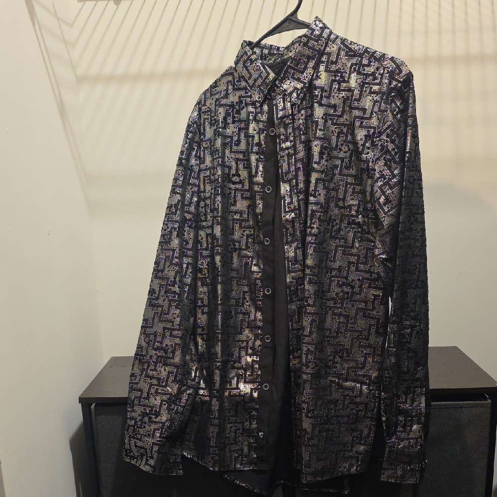 Men's Black Patterned Dress Shirt